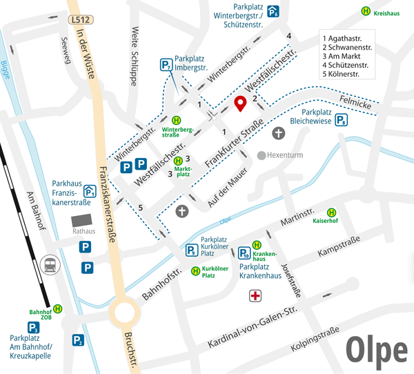 Lagekarte der Praxis Guntermann im Stadtzentrum von Olpe