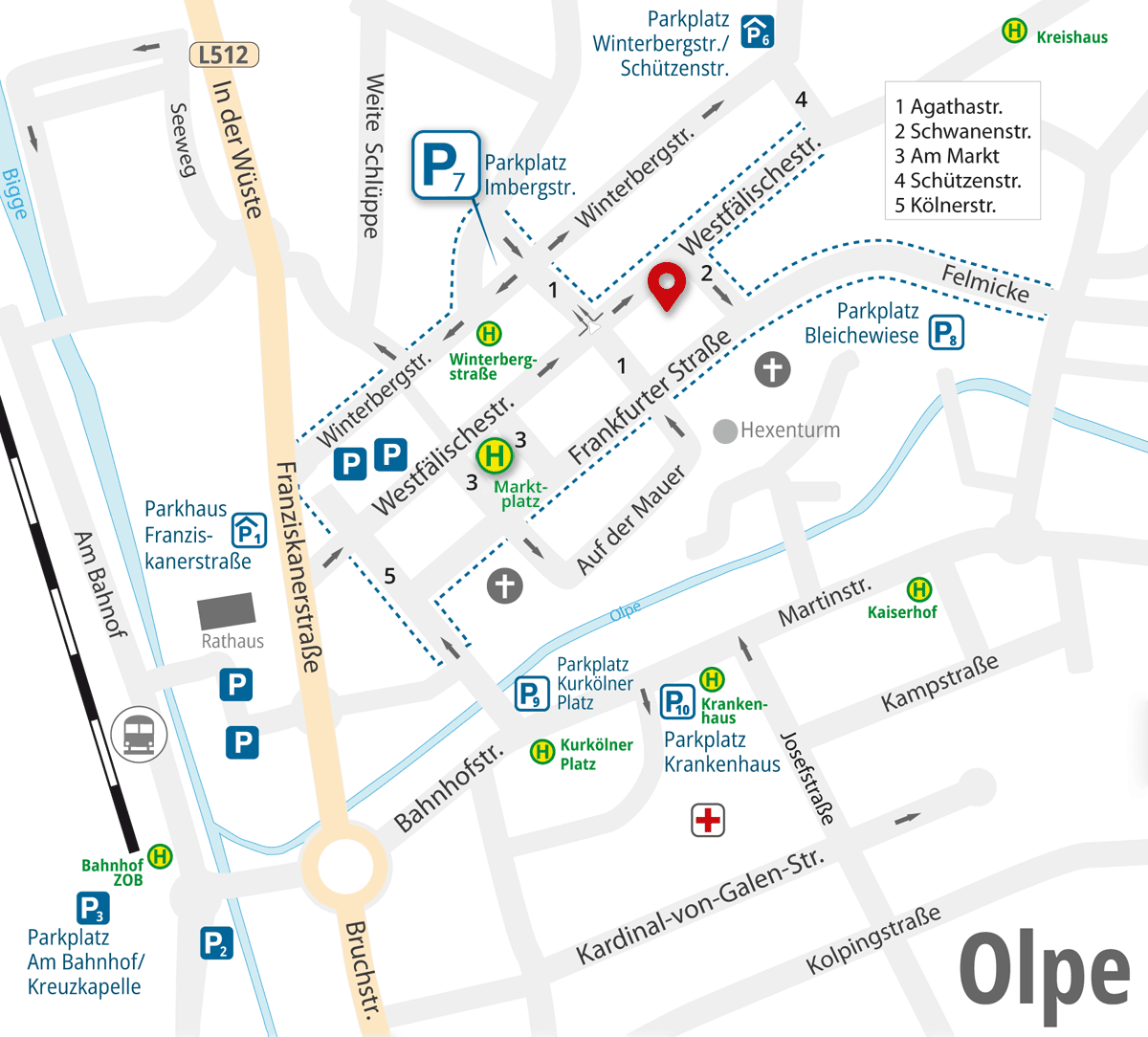 Karte City Olpe, Zahnarzt und Fachzahnarzt Praxis Guntermann, Olpe