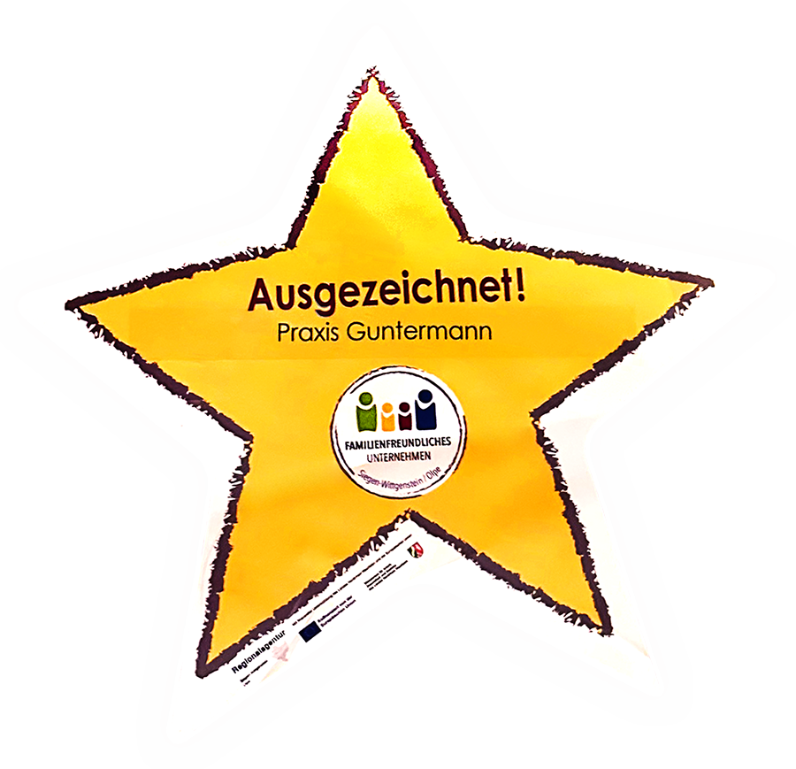 Stern mit Text: Ausgezeichnet! Praxis Guntermann